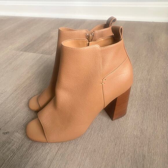 Cole Haan Chandra OT Leather‎ Bootie Pecan Peep Toe Sandal Block Heel Size 7.5 - Picture 3 of 10